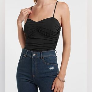 Express Black Ruched Bodysuit